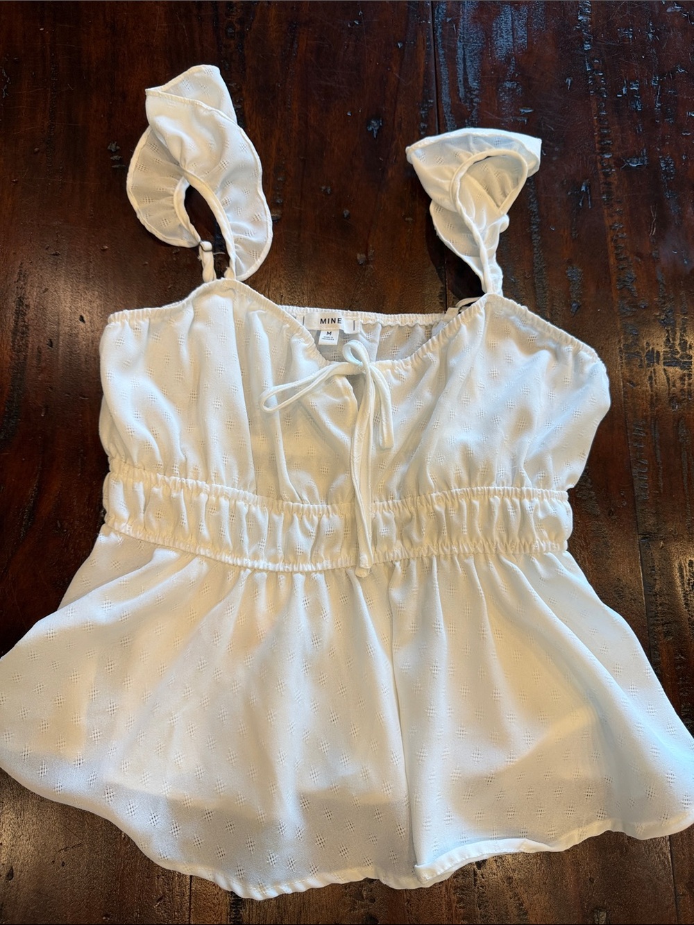 mine White Eyelet Adjustable Strap Tank/ Blouse